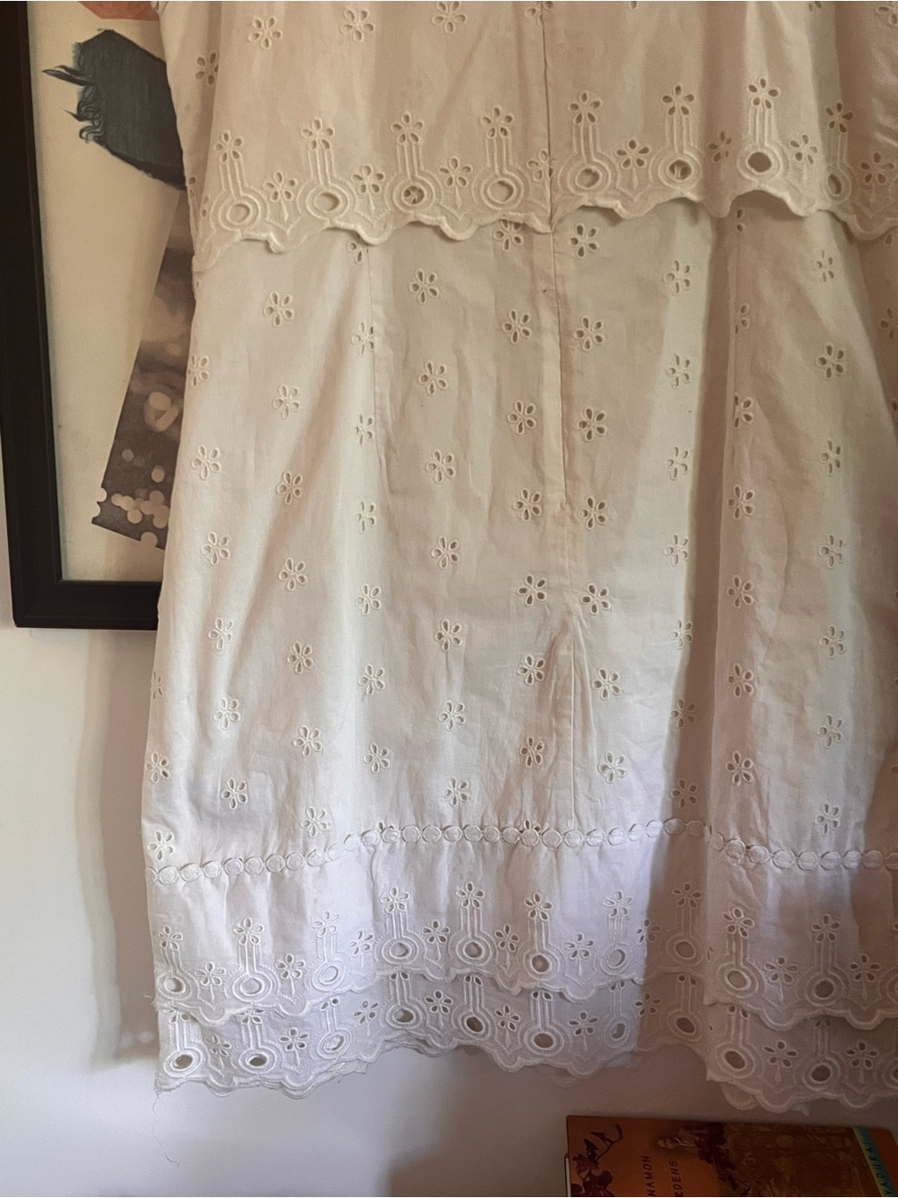 J. Crew 100% Cotton White Eyelet Tiered Embroidered Dress L - Picture 8 of 10